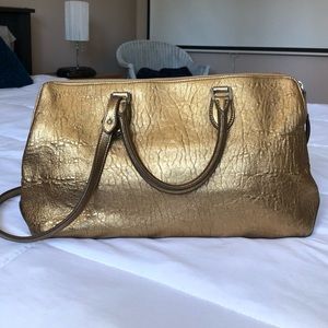 ROCHAS - Gold metallic double satchel leather bag